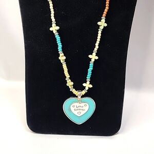 LOVE FOREVER Turquoise Color Heart Removable Pendant and Beaded Necklace